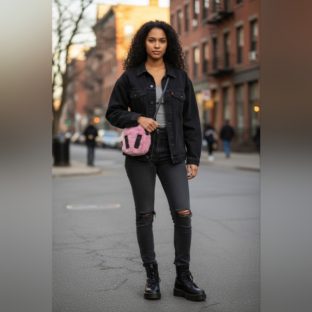 Madden Girl - Faux Fur / Faux Black Leather Crossbody Bag - Picture 2 of 10